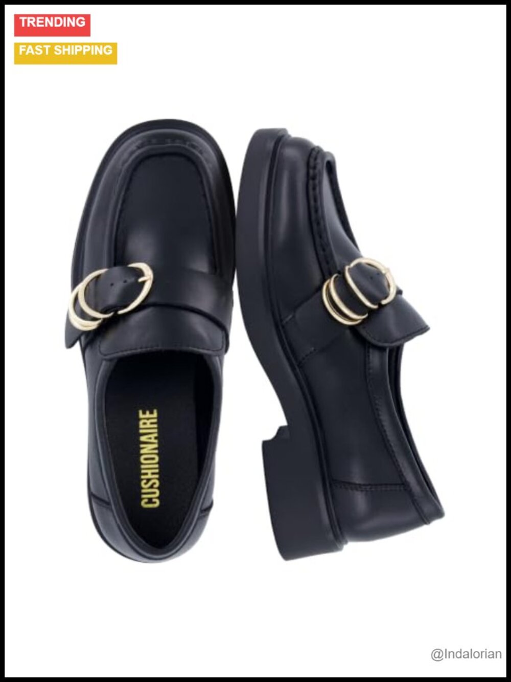 Genuine Leather Womens Loafers Cushioned Buckle Strap Office Shoes